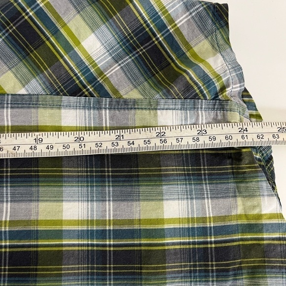 PRANA Green Blue Plaid Short Sleeve Pearl Snap Mens Size Small Organic Cotton - Picture 10 of 10